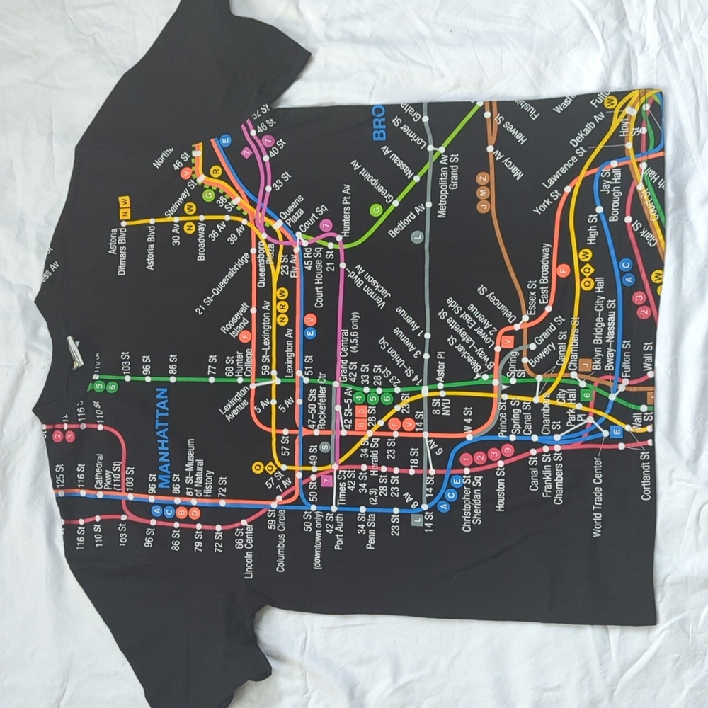 NYC SUBWAY LINE Shirt Black New York City Map Tshirt Tee Shirt LARGE